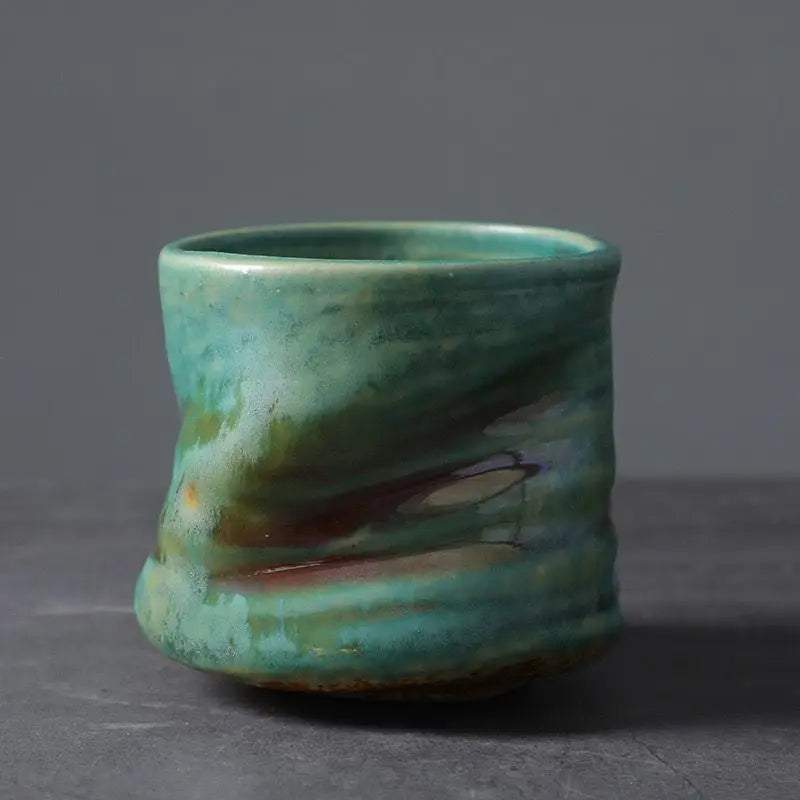 "Handmade Vintage Crinkle Flower Espresso Cup | Unique Ceramic Coffee Mug with Artistic Design"