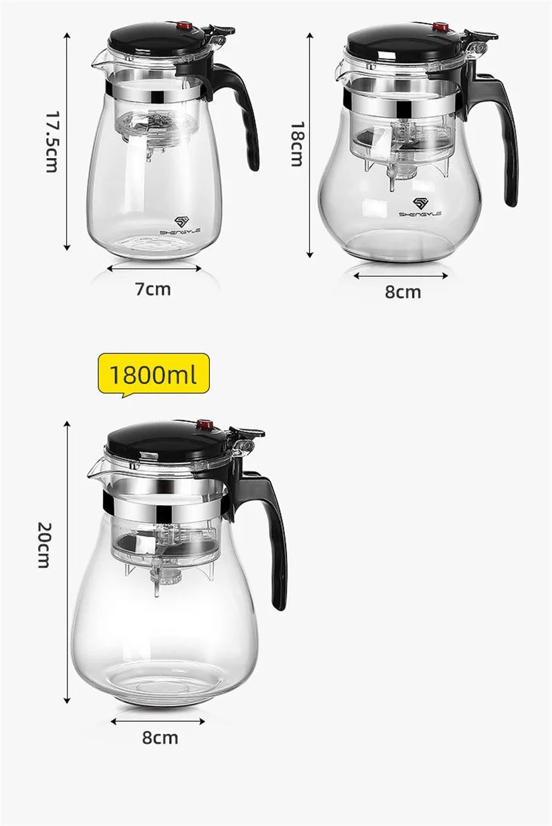 "Heat-Resistant Glass Teapot with One-Click Filter – Tea and Water Separation, Perfect for Tea and Coffee Brewing"