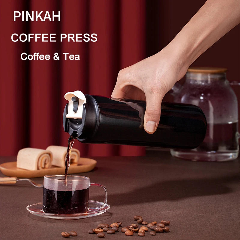 PINKAH Outdoor 316 Stainless Steel Coffee Press – Portable Insulated Extraction Pot & Thermos Cup