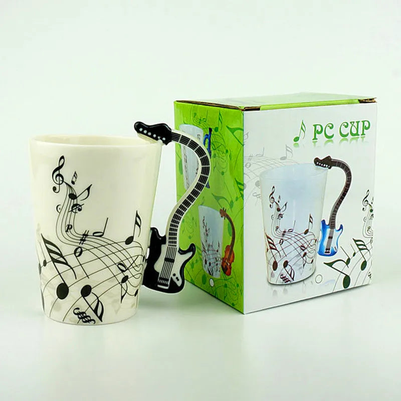 "240ml Creative Music-Themed Ceramic Mug | Guitar and Violin Style with Handle – Perfect Coffee, Tea, and Milk Gift"