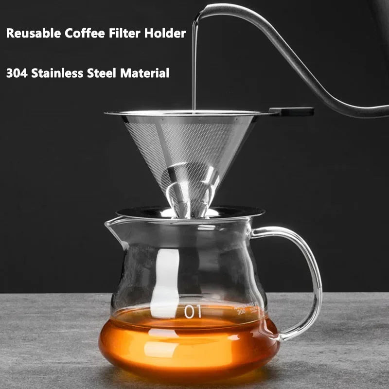 "Stainless Steel Reusable Coffee Filter – Portable Double-Layer Paperless Pour Over Dripper"