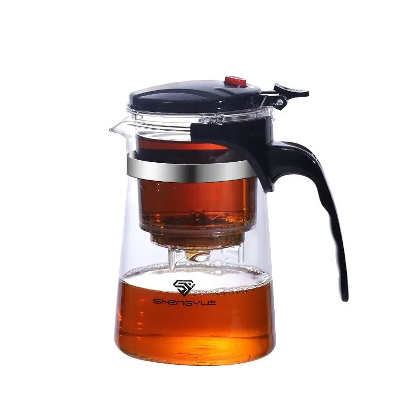 "Heat-Resistant Glass Teapot with One-Click Filter – Tea and Water Separation, Perfect for Tea and Coffee Brewing"